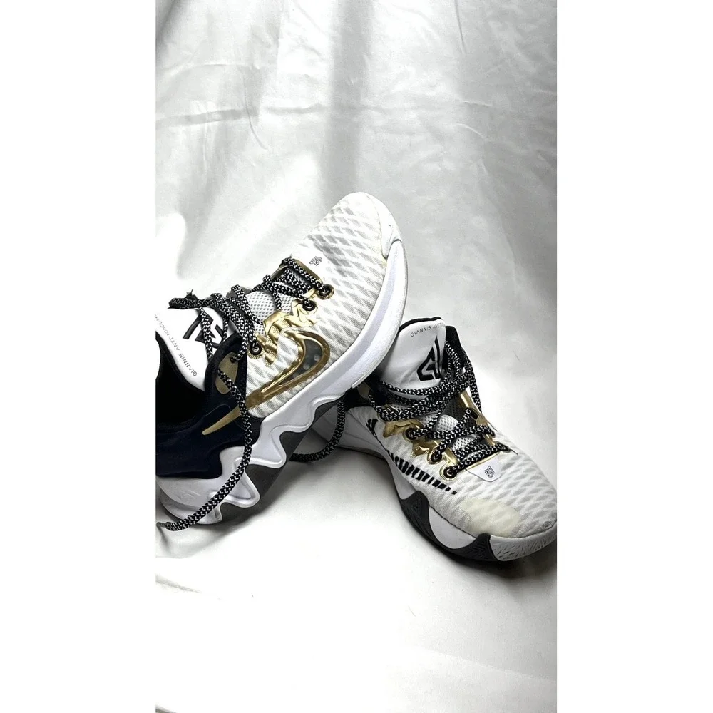 Nike Giannis Immortality Men's Basketball Sneakers White Gold Black Mesh Low Top